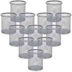 Segarty Pen Cup Holder for Desk, 12 Pack Round Silver Pen Holder, Wire Mesh Pencil Cups Containers Marker Organizer Set for Office Supplies, School, Desktop Accessories, Makeup Brush by Segarty