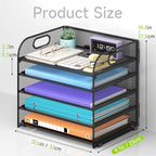 Cawukege 2 Pack 5 Tier Paper Organizer, Letter Tray with Handle, Mesh Desk Organizer, Metal File Organizer, Office Desk Accessories for Home, Office, Classroom, School -Black - Image 5