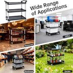 3-Tier Rolling Utility Cart with Wheels, 510 lbs Capacity Service Cart, Commercial Kitchen Cart with 4 Lockable Swivel Casters for Restaurant/Home/Warehouse/Office (34 x 17 x 37 in) - Image 6