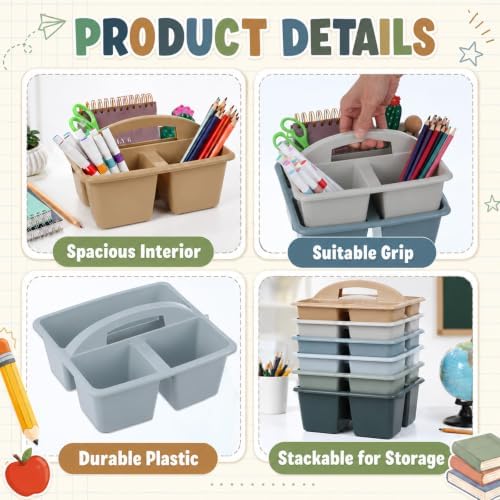 6 Pack Plastic Classroom Organizer Caddy with Handle, Muted Nordic - Image 3