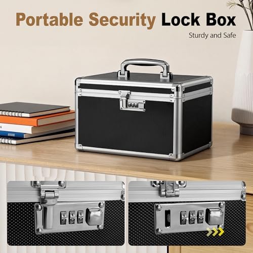 Black Medication Combination Lock Boxes with Code for Personal Items, Medicine Lockbox for Documents 12.8 x 7.6 x 8.27 Inches Colorful Medium - Image 6