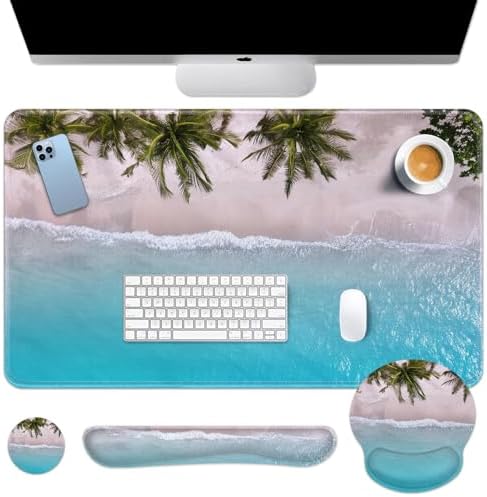 Britimes Keyboard Mouse Pad Set, 4 in 1 Desk Mat Set, Ocean Beach Blue by Britimes