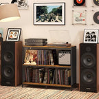 3-Tier Vinyl Record Storage: Vintage Player Table with Spacious Storage - Up to 450 Records, Turntable Stand with Adjustable Dividers, Extra Top Surface for Audio Equipment, Perfect for Living Room - Image 5