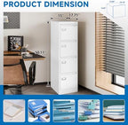 BYNSOE 4 Drawer File Cabinet with Lock Metal Vertical File Storage Cabinet Office Home Steel Vertical File Cabinet for A4 Legal/Letter Size Narrow File Cabinet Locked,Assembly Required - Image 5