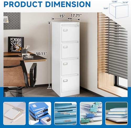 BYNSOE 4 Drawer File Cabinet with Lock Metal Vertical File Storage Cabinet Office Home Steel Vertical File Cabinet for A4 Legal/Letter Size Narrow File Cabinet Locked,Assembly Required - Image 5