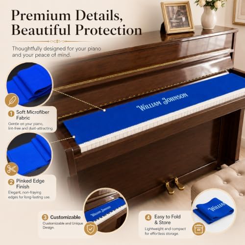 Personalized Piano Keyboard Cover, Vintage Custom Name 88 Keys Dust Cover - Image 4