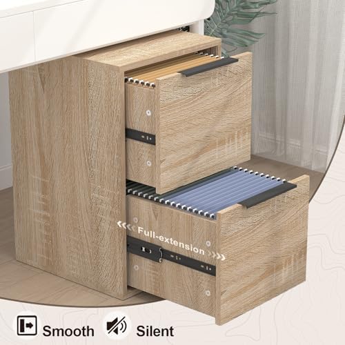 2 Drawer File Cabinet, Wood Filing Cabinet for Letter Size Filings, Under Desk Small Filing Cabinets for Home Office, Oak - Image 4