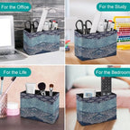 PU Leather Multi-Compartment Pen Holder Desktop Organizer Pencil Cup Storage Caddy for Office Home Supplies Boho Paisley India Bohemia Dark Navy - Image 4