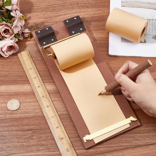 Refillable Hanging Notepad with Cutter and Pen for Wall Vintage Clipboard Memo Board Kraft Paper Roll Wooden Note Paper Dispenser Mounted Paper Holder for to-do List Home Office(Burlywood) - Image 3