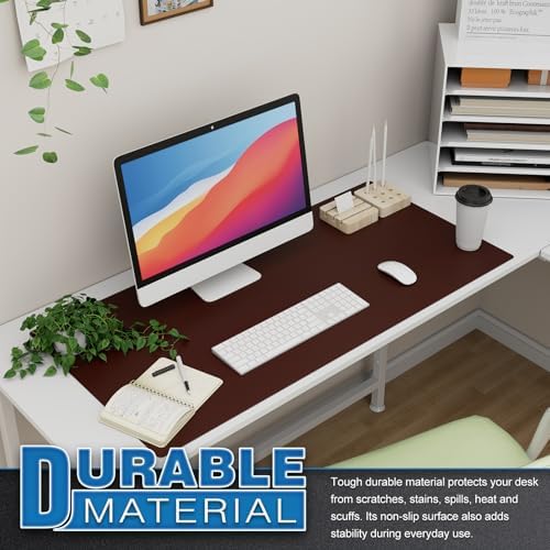 K KNODEL Extra Large Desk Mat, Leather Mouse Pad (35.4"x17", Dark Brown) - Image 5