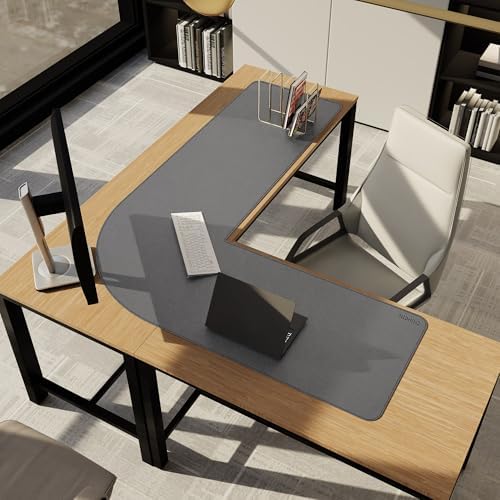 Chihein L Shaped Leather Desk Mat 53.2” x 65” x 19.7” (Gray/White) - Image 5