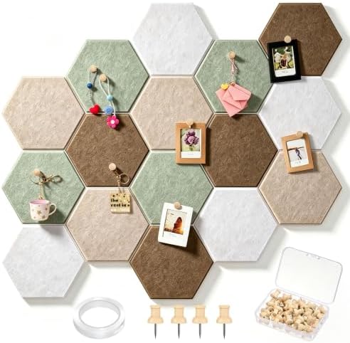 6.7 x 5.9 in 16 Pcs Hexagon Cork Board Tiles, Felt Pin Boards, Sage by Mindsoft