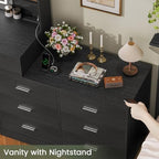FIONESO Vanity Desk with LED Light Mirror & Power Outlet, 8 Drawers, 6 Storage Shelves, 3 Color Modes & Adjustable Brightness Makeup Vanity, Corner Vanity, L Shape Vanity, 39.4”-64.9" Desk, Black - Image 7