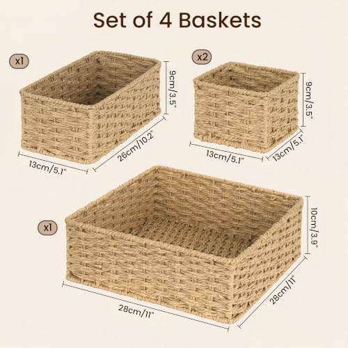 efluky 4 PCS Hand-Woven Drawer Organizer Baskets, Paper Rope Drawer Divider and Storage Trays Containers for Kitchen, Bathroom, Office, Desk, Natural - Image 2