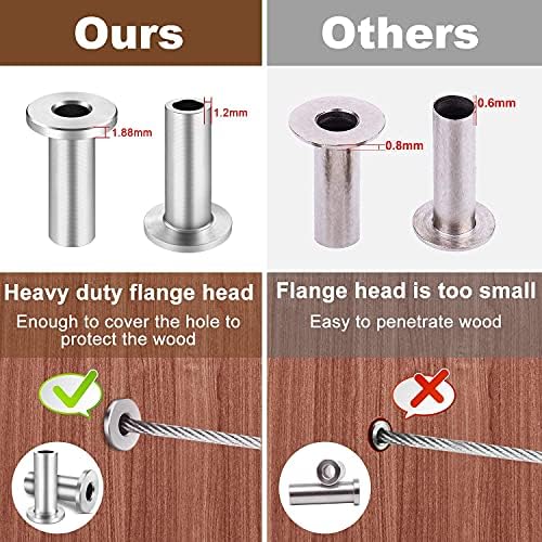 CKE 150 Pack T316 Stainless Steel Protector Sleeves for 1/8" Wire Rope Cable Railing, Marine Grade Protective Sleeves Deck Cable Railing Kit for Wood Posts DIY Balustrade, CR01 - Image 2