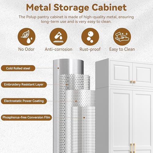 Polup 86" Tall Metal Kitchen Pantry Storage Cabinet with Doors and Shelves - Image 4