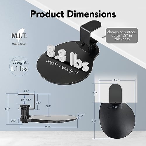 EHO Clamp-On Mouse Platform with Gel Wrist Rest, 360° Rotating Under Desk Mouse Tray with Slide-in Storage, Ergonomic Space-Saving Armrest for Left or Right-Hand Use, TAA-Compliant - Image 5