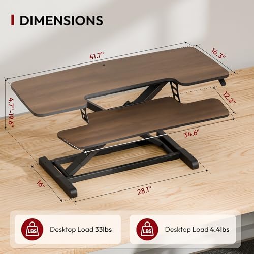 SANODESK 42" Standing Desk Converter, Large Sit-Stand Riser for Dual Monitors & Laptop, Stable Multi-Device Workstation with Keyboard Tray, Home Office Desktop Converter, Walnut - Image 2