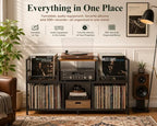 Record Player Stand with Dual Display Bins Storage for 300+ Vinyl Records - Image 4
