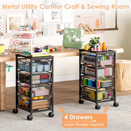 Hongtamoya Rolling Cart with Drawers, Storage Cart with Wheels, Black - Image 4