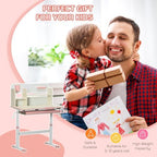 Qaba Wooden Kids Study Desk Height Adjustable Tilt Desktop Drawer Pink - Image 7