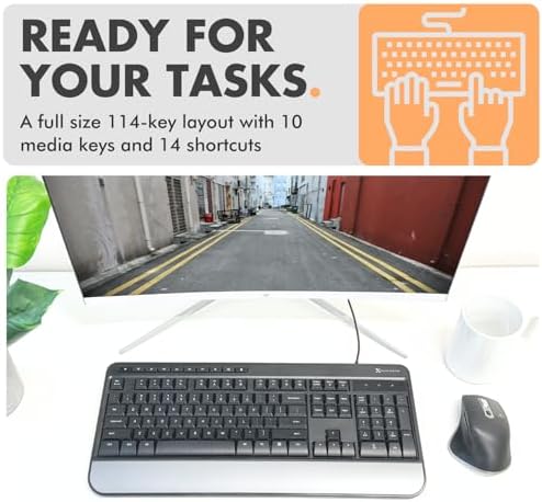 X9 Wired Ergonomic Keyboard - Comfortable Typing - Ergonomic Full Size USB Keyboard with Wrist Rest, Number Pad, Multimedia and 114 Keys - External Computer Keyboard for Laptop, Desktop and Office PC - Image 5
