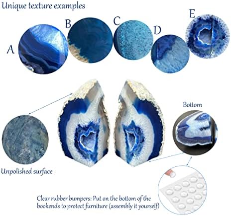 AMOYSTONE Blue Agate Bookends Heavy Duty Stone Book Ends for Bookshelves - Image 5