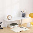 Clamp On Desk Organizer Shelf White 31.5x7.8 in Floating Desk Shelf by HHFSST