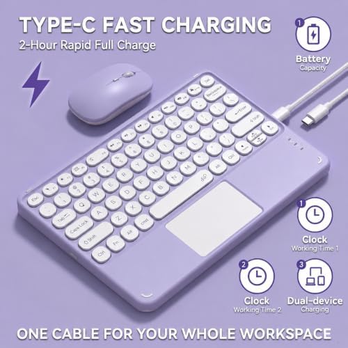Keyboard Case with Touchpad for Galaxy Tab S10 FE/S10 Lite/S9 FE 10.9-Inch, Tab S9 11", Detachable Keyboard Case with Touchpad, 360 Degree Rotating Stand Cover with S Pen Holder, Purple - Image 4