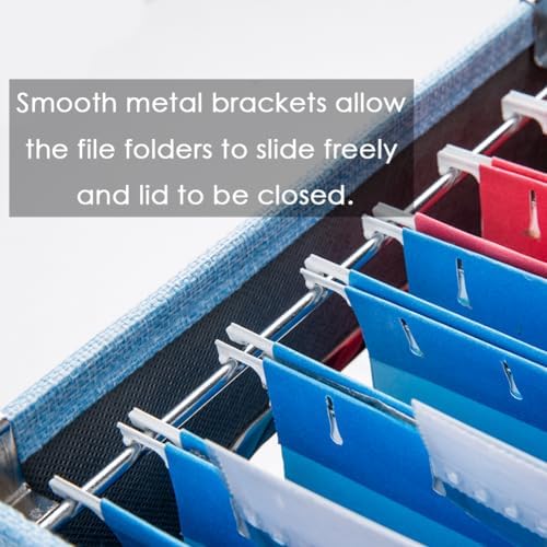 PRANDOM File Organizer Box - Set of 1 Collapsible Decorative Linen Filing Storage Hanging File Folders with Lids Office Cabinet Letter/Legal Blue (17x14x11.2 inch) - Image 5