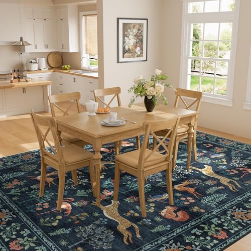 DUKINO 9x12 Area Rug for Living Room Washable Animal Rug Non Slip Navy Blue - Image 6