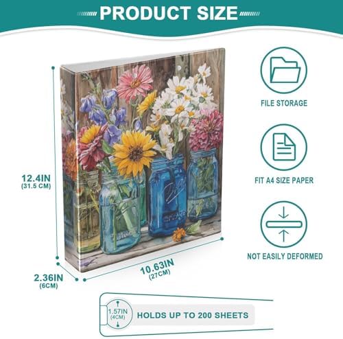 Wildflower Glass Jar 3 Ring Binders 1.5 Inch Clear View Three Ring Binders Versatile Binder for Work School Office Supply 1 Pack - Image 5
