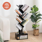 Yoobure Tree Bookshelf, 6 Tier Small Book Shelf Retro Floor Standing Bookcase, Wood Book Storage Organizer Rack, Tall Narrow Bookshelves for Corner/Bedroom/Living Room/Home Office, Black - Image 2