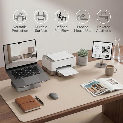 Large Desk Pad Non-Slip Desk Mat Protector for Keyboard Mouse Waterproof Vegan Leather Surface Faux Leather Laptop Mat Smooth Mouse Pad Premium Gift Tube Warm Beige 55" x 23" - Image 5