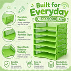 6 Pcs Green Turn in Trays Classroom, Stackable Paper Bins for Classroom, 13x9x2.8 inch Plastic Baskets Desktop Organization System Office (Green) - Image 3