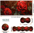 Large Gaming Mouse Pad + Keyboard Wrist Rest + Wrist Support + Coaster Set, Memory Foam Ergonomic for Easy Typing, XXL Extended Gaming Mouse Pad Table Pad - Red Rose - Image 6