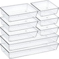 Criusia Drawer Organizer Set, Acrylic Non Slip Non Cracking Kitchen Drawer Storage Tray Large Size Divider, Multifunctional Storage for Cosmetics, Bathroom, Tools, Kitchen and Office (8 PACK) by Criusia