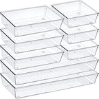 Criusia Drawer Organizer Set, Acrylic Non Slip Non Cracking Kitchen Drawer Storage Tray Large Size Divider, Multifunctional Storage for Cosmetics, Bathroom, Tools, Kitchen and Office (8 PACK) by Criusia