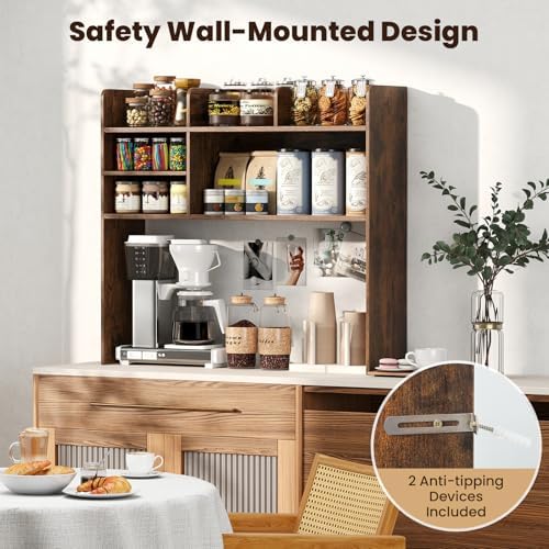 Desk Hutch, 37" Desktop Bookshelf with 6 Shelves, Wooden Desktop Organizer Display Rack with Adjustable Shelf, 3 Tier Desk Topper for College Dorm, Hutch Top Only - Image 6