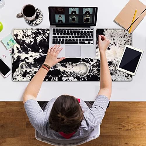Gaming Mouse Pad and Keyboard Wrist Rest, Large Extended Mouse Pad 31.5X 11.8,Ergonomic Memory Foam Wrist Rest Support+Desk Mat Protector,for Office/Home Writing Pad, Black & White Cow Hair Mousepad - Image 6