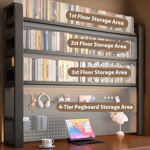 Desk Shelf - Includes a Pegboard and a Free 31-Piece Storage Accessory Set, Desk Hutch, Adjustable Hutch for Home Office Dorm (4-Tier Black Frame + Walnut Board 37.4×9.8×48.5") - Image 6