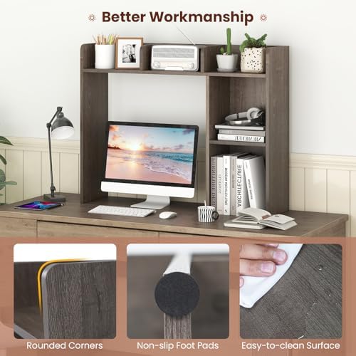 DREAMADE Desktop Bookshelf, 3-Tier Desk Shelf with 5 Racks, Grey - Image 7