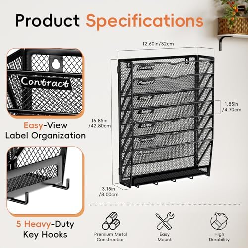 2Pack 8-Tier Wall File Organizer with Hook, Hanging File Organizer Black - Image 2