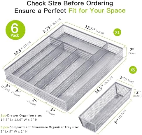 Neudeco Drawer Organizer Set, Silver Mesh, 6 Pack - Image 2