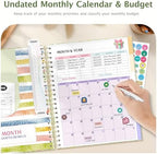 Ospelelf Budget Planner and Monthly Bill Organizer, Spiral Bindding Money Expense Tracker with Pockets & Stickers, 9" X 11" Large Pages for Spacious Writing, Original Fun Colorful Design, 12 Month Financial Notebook Green Floral - Image 3