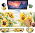 Large Gaming Mouse Pad+ Keyboard Wrist Rest Set, Ergonomics Memory Foam Mouse Mat Wrist Rest Support for Home Office, Waterproof Extended Mousepad 31.5x11.8in, Sunflower White Desk Pad by YVBHCGGGF