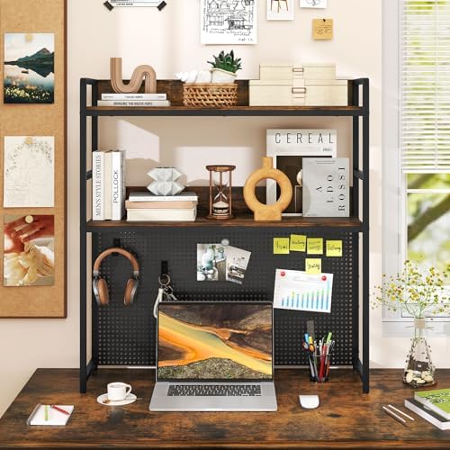 LDAILE 2-Tier Desk Hutch with Pegboard Desktop Organizer - Image 2