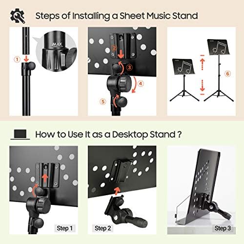CAHAYA Sheet Music Stand Adjustable Height Portable with Carry Bag Metal - Image 2