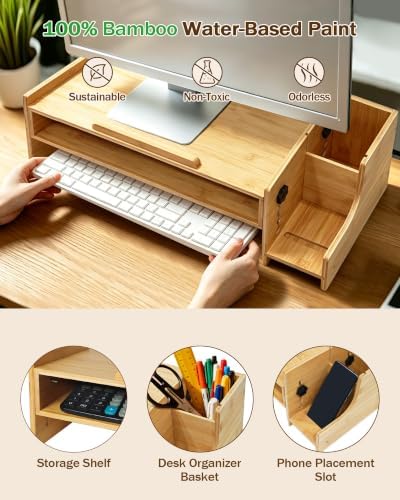 MyPlace Bamboo Monitor Stand Riser with Adjustable Height and Angle - Image 3