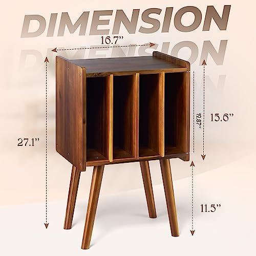 2BHOME Wooden LP Record Player Stand with 4 Cabinets, Holds up to 100 Vinyls, Metal Record Storage Holder and Organizer Table, Classical Design for Files/Book (Mid-Century Modern) - Image 2